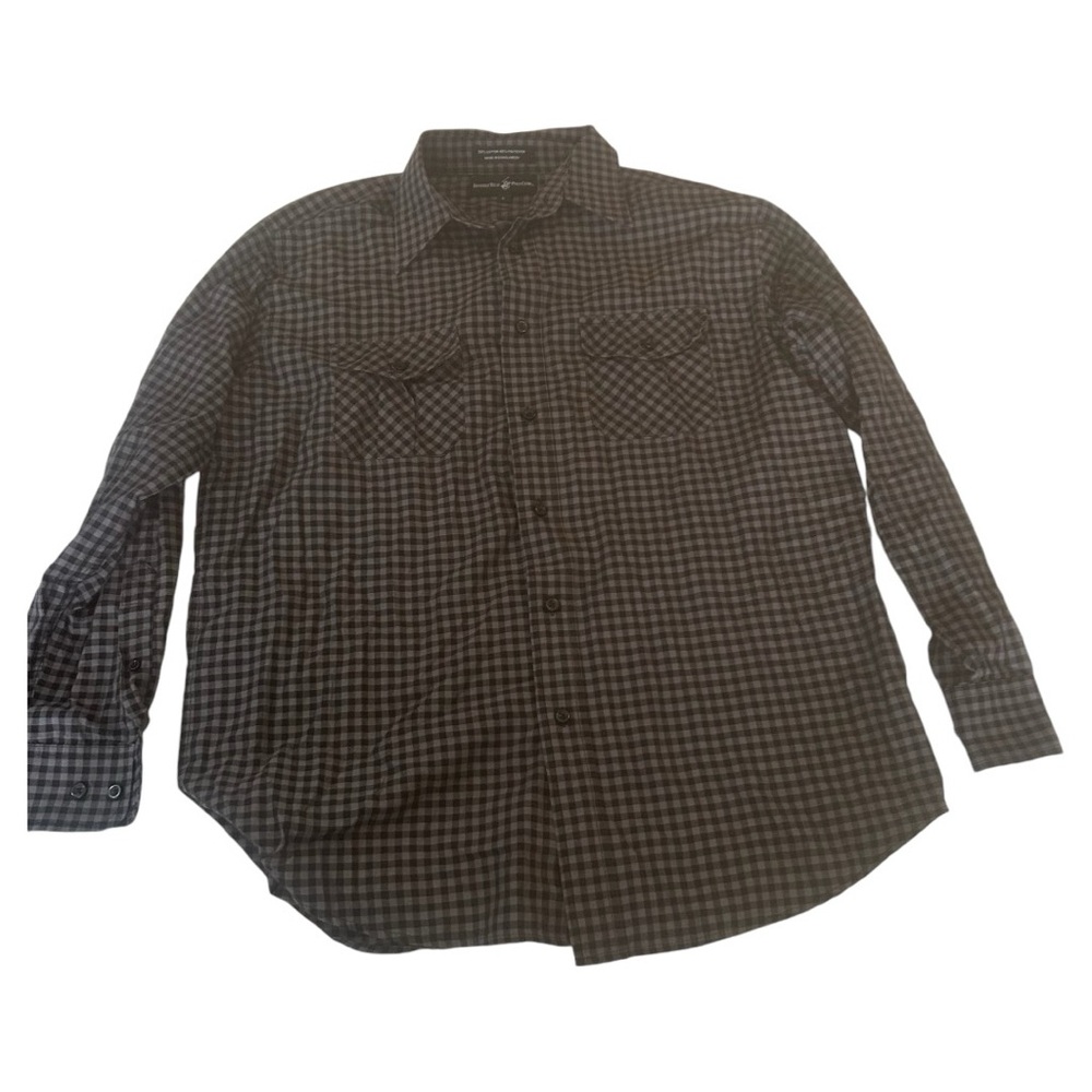 Beverly Hills polo club black gray checkered long sleeve button down shirt